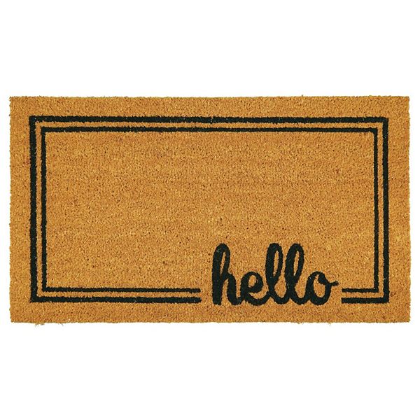 mDesign Doormat with Natural Fibers, Cursive Hello Design