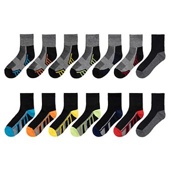 Boys 8-20 Tek Gear® 12-Pack + 2 Free Bonus Pair Lightweight Performance Quarter-Crew Socks
