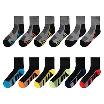 Boys 8-20 Tek Gear® 12-Pack Lightweight Quarter-Crew Performance Socks