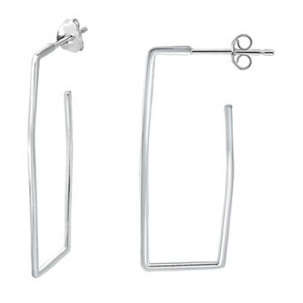 Aleure Precioso Sterling Silver Rectangle Hoop Earrings