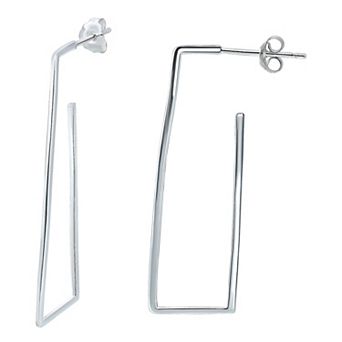 Aleure Precioso Sterling Silver Rectangle Hoop Earrings