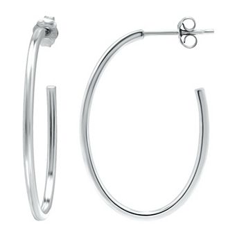 Aleure Precioso Sterling Silver Oval Hoop Earrings