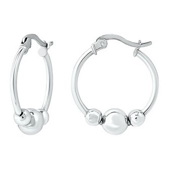 Aleure Precioso Sterling Silver Graduated Beads Hoop Earrings