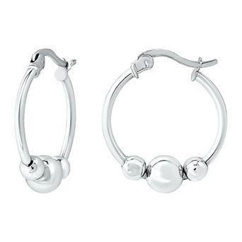 Aleure Precioso Sterling Silver Graduated Beads Hoop Earrings