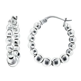 Aleure Precioso Sterling Silver Graduated Bead Hoop Earrings