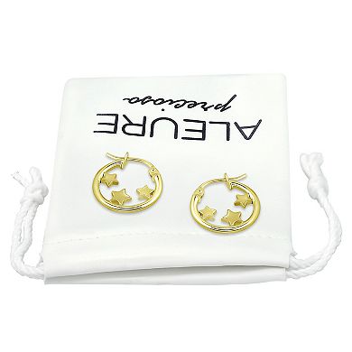 Aleure Precioso Sterling Silver 3 Stars Hoop Earrings