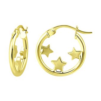 Aleure Precioso Sterling Silver 3 Stars Hoop Earrings