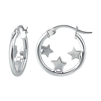 Aleure Precioso Sterling Silver 3 Stars Hoop Earrings