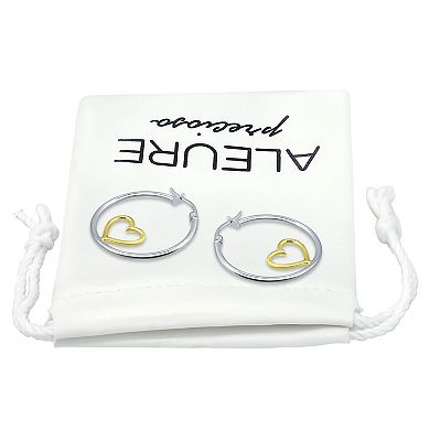Aleure Precioso Sterling Silver Open Heart Center Hoop Earrings