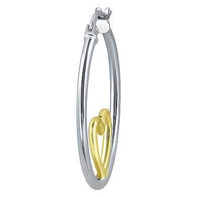 Aleure Precioso Sterling Silver Open Heart Center Hoop Earrings 