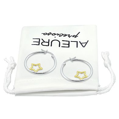 Aleure Precioso Sterling Silver Open Star Center Hoop Earrings