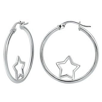 Aleure Precioso Sterling Silver Open Star Center Hoop Earrings