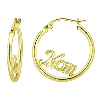 Aleure Precioso Sterling Silver "Mom" Center Hoop Earrings