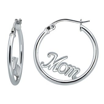Aleure Precioso Sterling Silver "Mom" Center Hoop Earrings