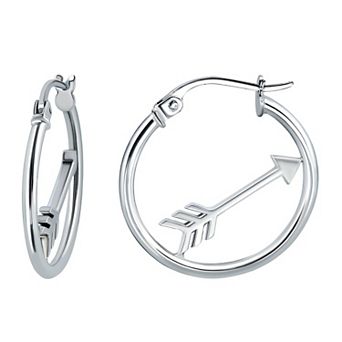 Aleure Precioso Sterling Silver Arrow Center Hoop Earrings