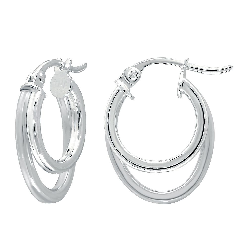 Aleure Precioso Sterling Silver Double Oval Hoop Earrings