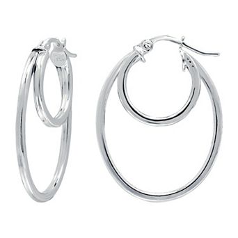 Aleure Precioso Sterling Silver Double Oval Hoop Earrings