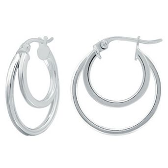 Aleure Precioso Sterling Silver Double Round Hoop Earrings