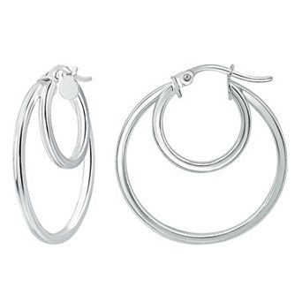Aleure Precioso Sterling Silver Double Round Hoop Earrings