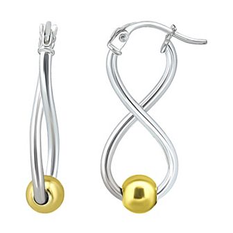Aleure Precioso Sterling Silver Infinity Hoop & 18k Gold Over Silver Bead Station Earrings