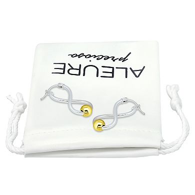 Aleure Precioso Sterling Silver Infinity Hoop & 18k Gold Over Silver Bead Station Earrings