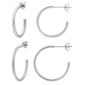 Aleure Precioso Sterling Silver Hoop 2 pc Earring Set