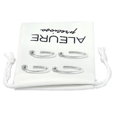 Aleure Precioso Sterling Silver 2-Pair Oval Hoop Earring Set
