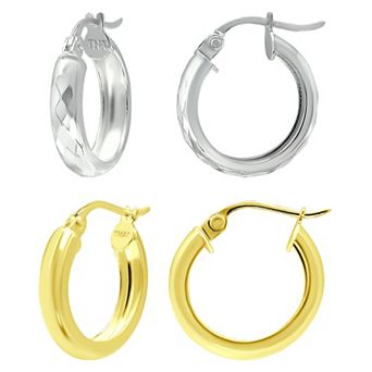 Aleure Precioso Two Tone 2-Pair Hoop Earring Set
