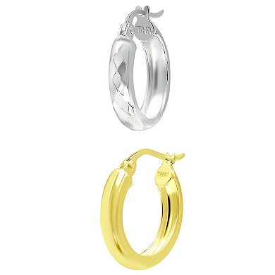 Aleure Precioso Two Tone 2-Pair Hoop Earring Set