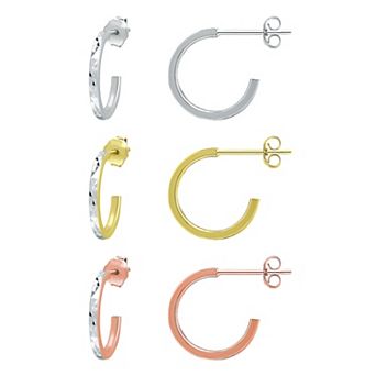 Aleure Precioso Three Tone Hoop Earring Set