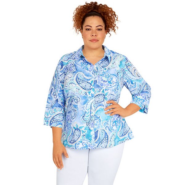 Plus Size Alfred Dunner Paisley 3/4 Sleeve Button Down Shirt