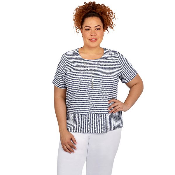 Plus Size Alfred Dunner Striped Textured Knit Top with Necklace