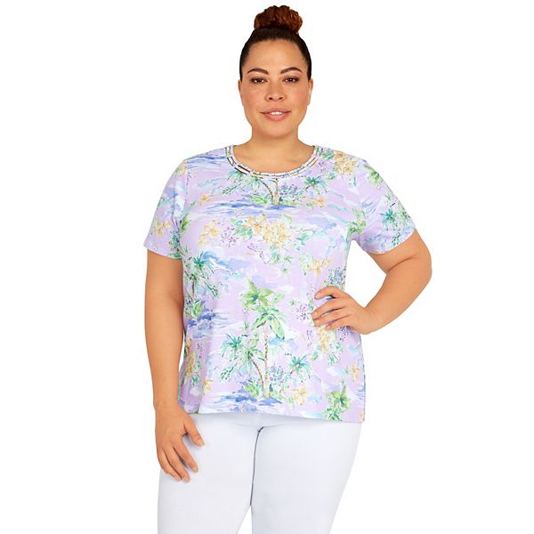 Plus Side Alfred Dunner Island Tropical Print Top