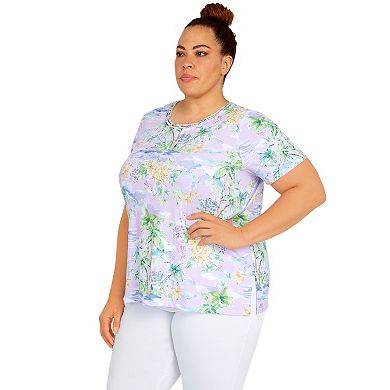 Plus Side Alfred Dunner Island Tropical Print Top