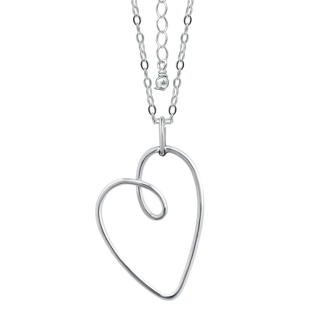 Aleure Precioso Thin Drawn Off Center Heart Pendant Necklace