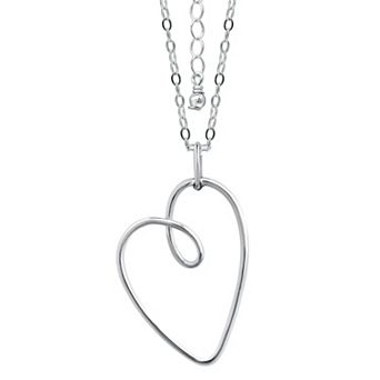 Aleure Precioso Thin Drawn Off Center Heart Pendant Necklace