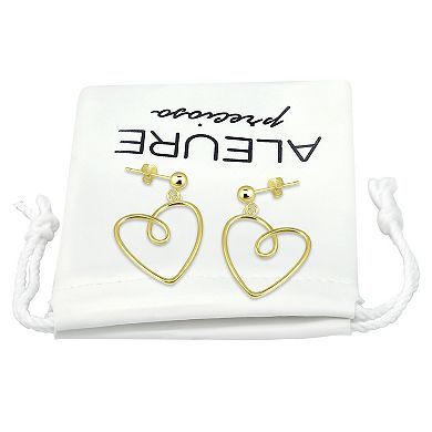 Aleure Precioso Thin Drawn Off Center Heart Drop Earrings