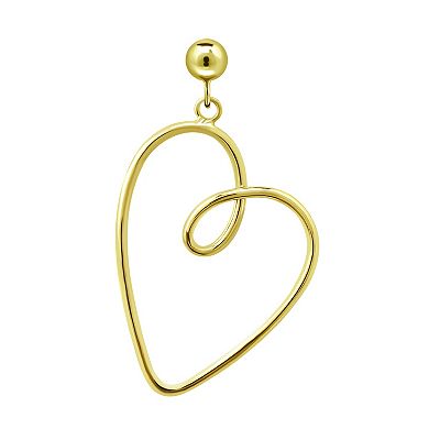 Aleure Precioso Thin Drawn Off Center Heart Drop Earrings