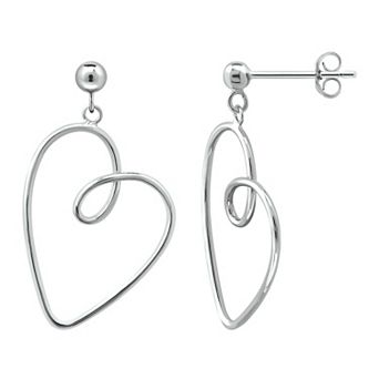 Aleure Precioso Thin Drawn Off Center Heart Drop Earrings
