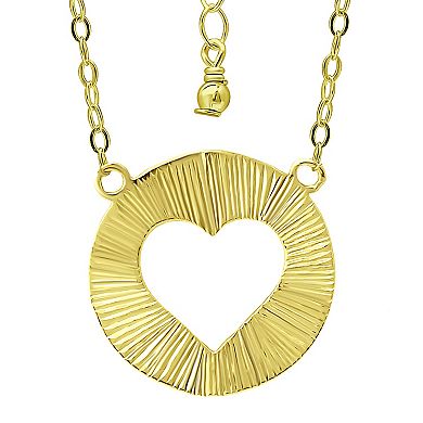 Aleure Precioso 18k Gold Over Silver Textured Circle with Heart Center Cutout Pendant Necklace