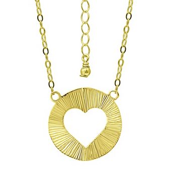 Aleure Precioso Textured Circle with Heart Center Cutout Pendant Necklace