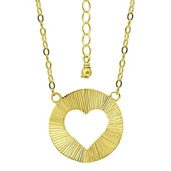 Aleure Precioso Textured Circle with Heart Center Cutout Pendant Necklace