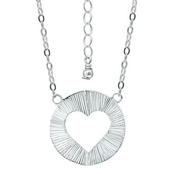 Aleure Precioso Textured Circle with Heart Center Cutout Pendant Necklace