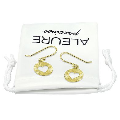 Aleure Precioso Textured Circle with Heart Cutout Center Fishhook Drop Earrings