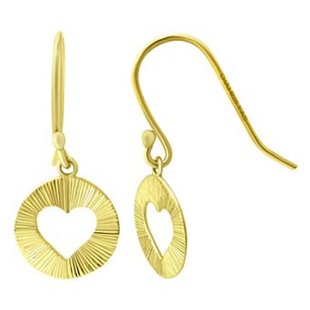 Aleure Precioso Textured Circle with Heart Cutout Center Fishhook Drop Earrings
