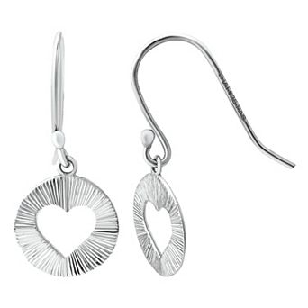 Aleure Precioso Textured Circle with Heart Cutout Center Fishhook Drop Earrings