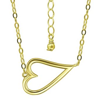 Aleure Precioso 18k Gold Over Silver Sideways Heart Necklace