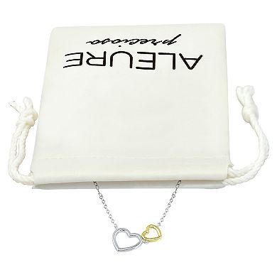 Aleure Precioso Two Tone Sterling Silver Double Open Heart Frontal Necklace