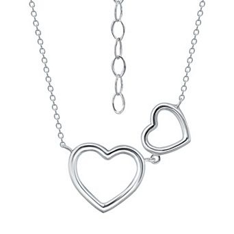 Aleure Precioso Sterling Silver Double Open Heart Frontal Necklace