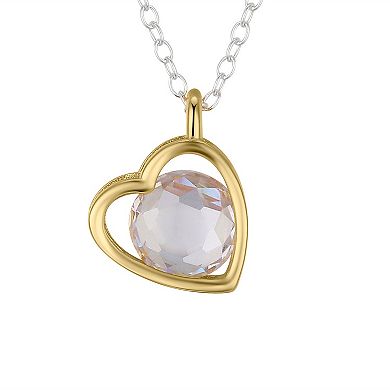 Love This Life Sterling Silver Two Tone Cubic Zirconia Open Heart Pendant Necklace